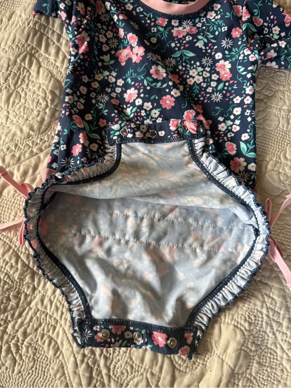 RuffleButts Moonlit Meadow Floral UPF 50+ Rash Guard Swimsuit 12-18M MSRP $52